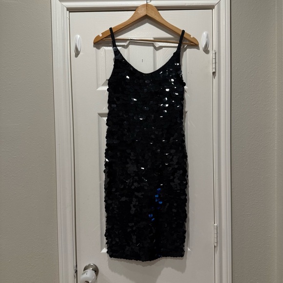 Vintage Black Label Mini Dress Women’s Sz 6 Black Large Circle Sequined Party - Picture 1 of 10
